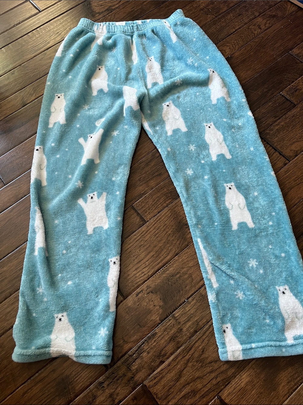 Source Unknown Blue Polar Bear Fleece Pajama Bottoms.
